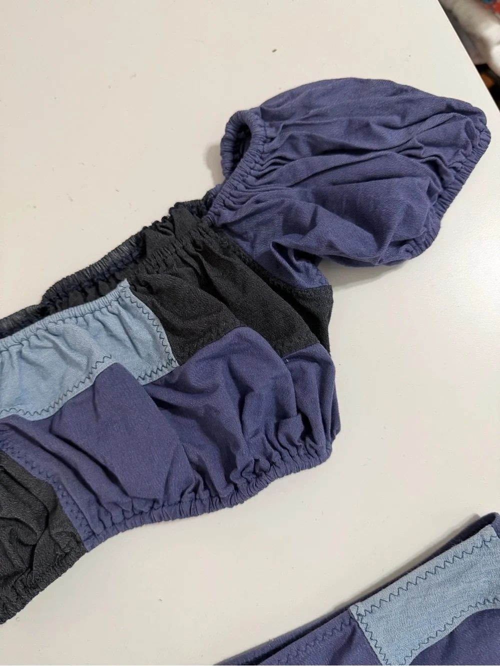 Lisa Marie Fernandez Bikini Set Women's XS Off Shoulder Color Block Blue Gray - Picture 5 of 13